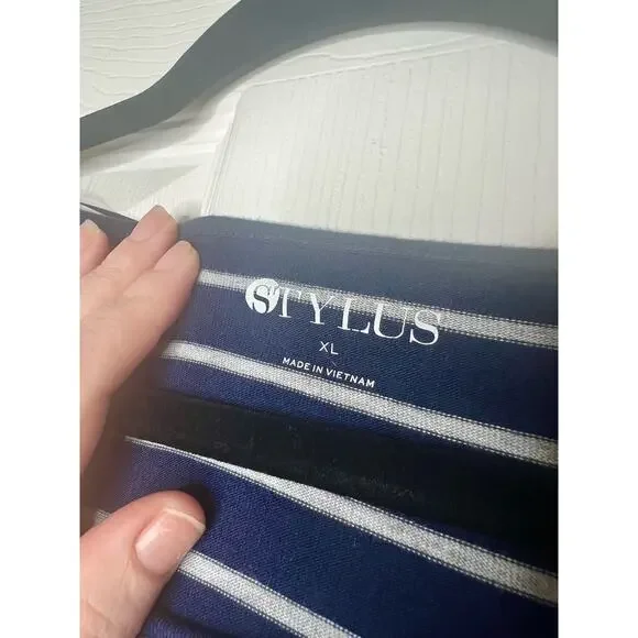 Stylus Women's Navy Blue and Gray Striped Long Sleeve Casual Short Dress XL - Picture 5 of 8